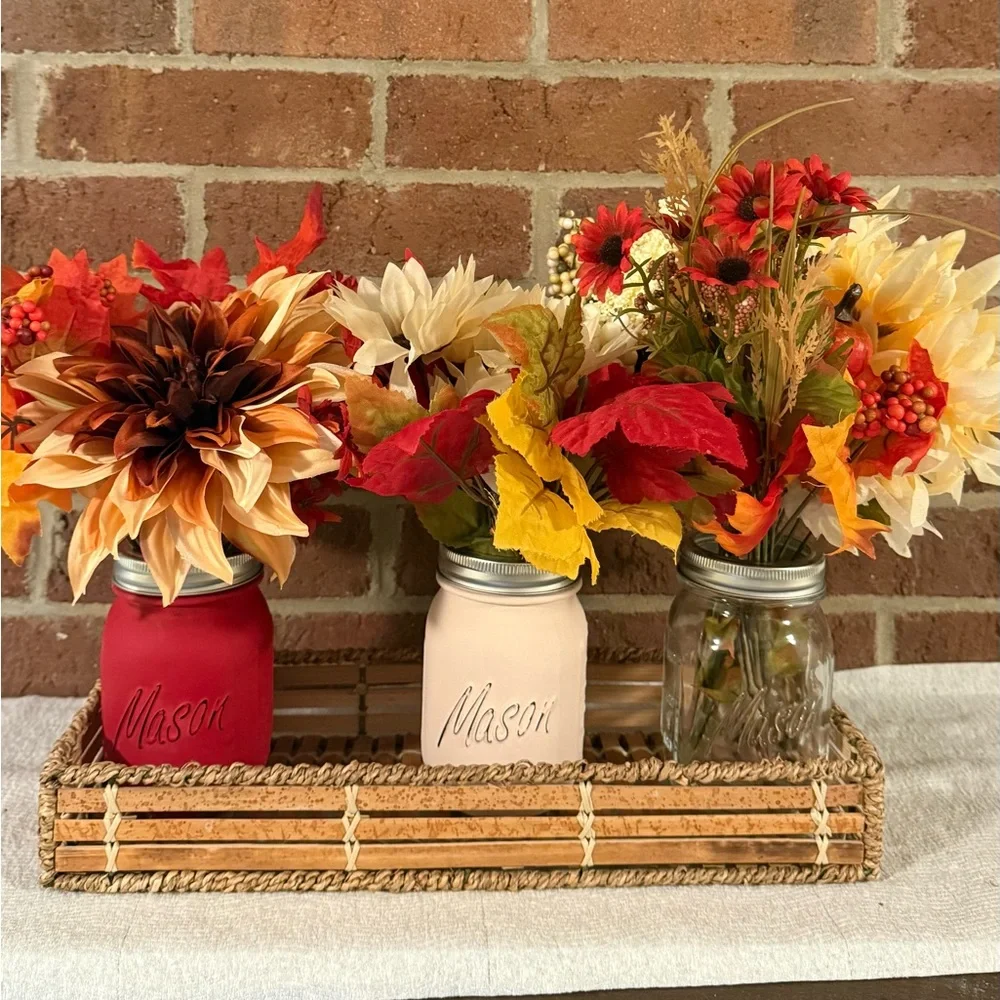Vibrant Faux Floral Arrangement in 16oz Mason Jar